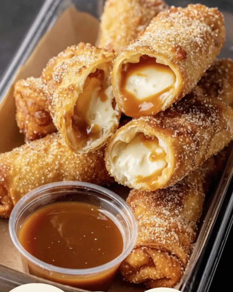Cheesecake Egg Rolls with Caramel Sauce 5 GIVE ME THE FULL RECIPE