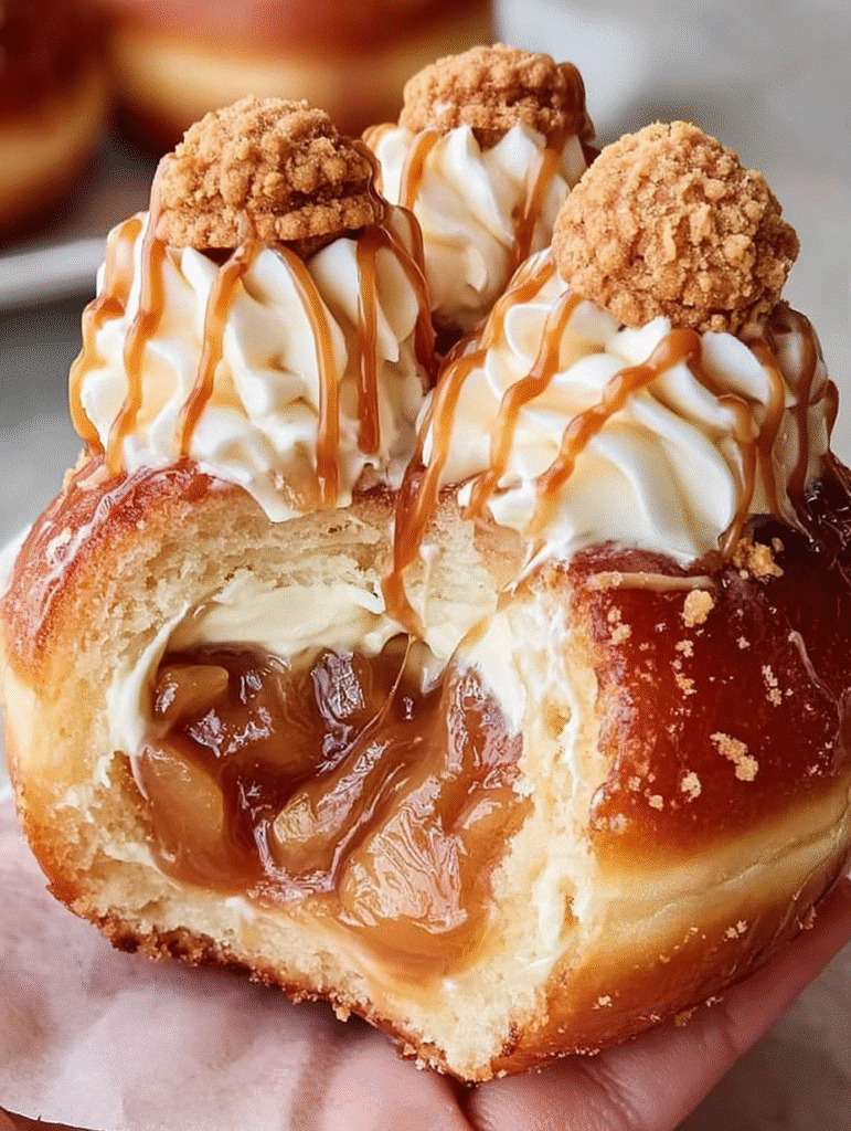 Caramel Apple Pie Stuffed Donuts are a fall delight! 5 Caramel Apple Pie Stuffed Donuts