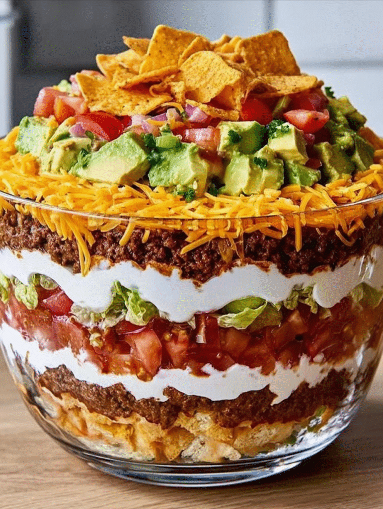 Towering Seven-Layer Taco Salad: A Colorful Delight! 5 Towering Seven-Layer Taco Salad