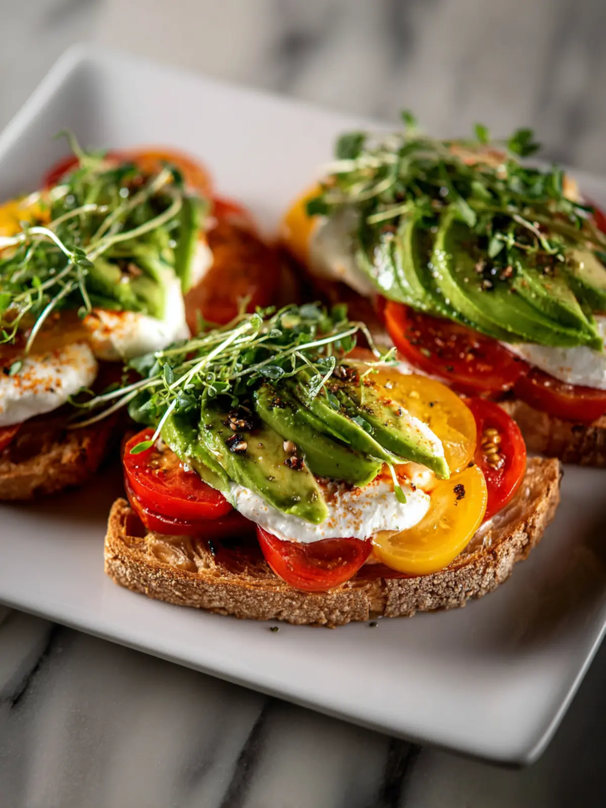 Heirloom Tomato Avocado Burrata Tartines Third Image sisjcl