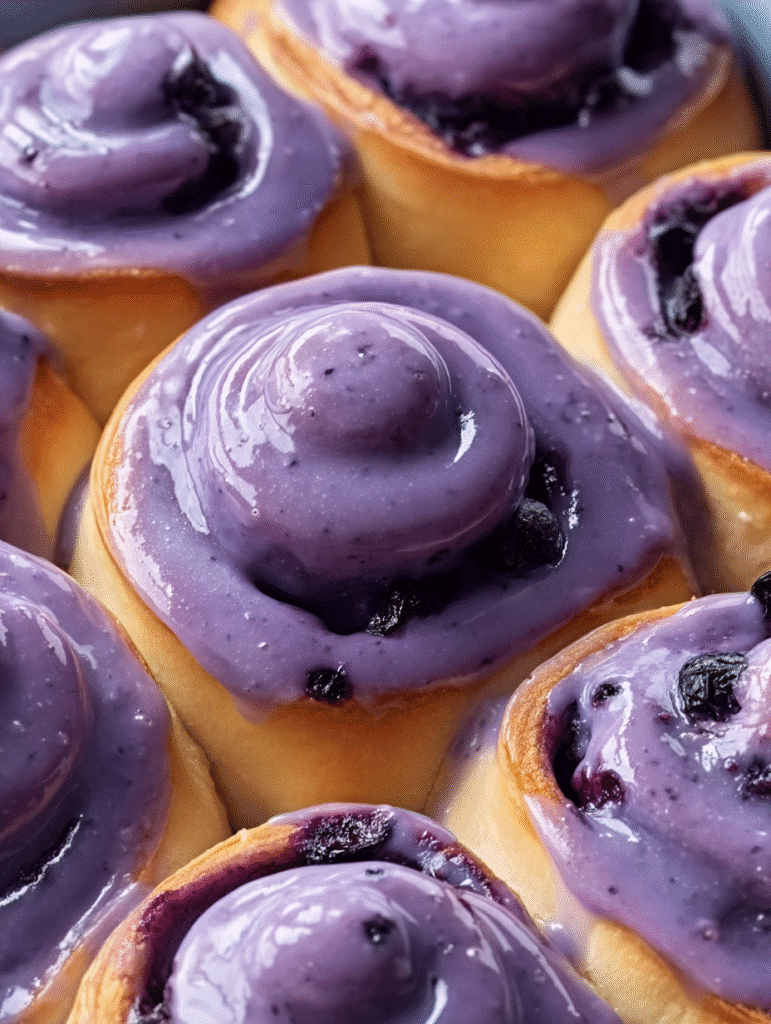 Blueberry Cinnamon Rolls with Purple Glaze