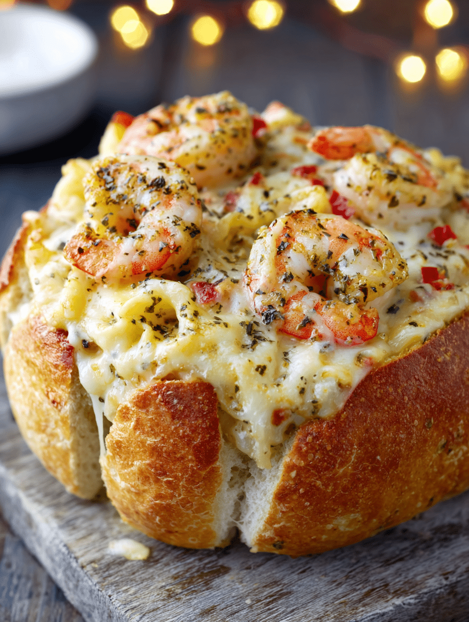 Garlic Shrimp Bread Bowl: Enjoy a Cheesy Delight! 2 Garlic Shrimp Bread Bowl (Cheesy Seafood Pull-Apart)