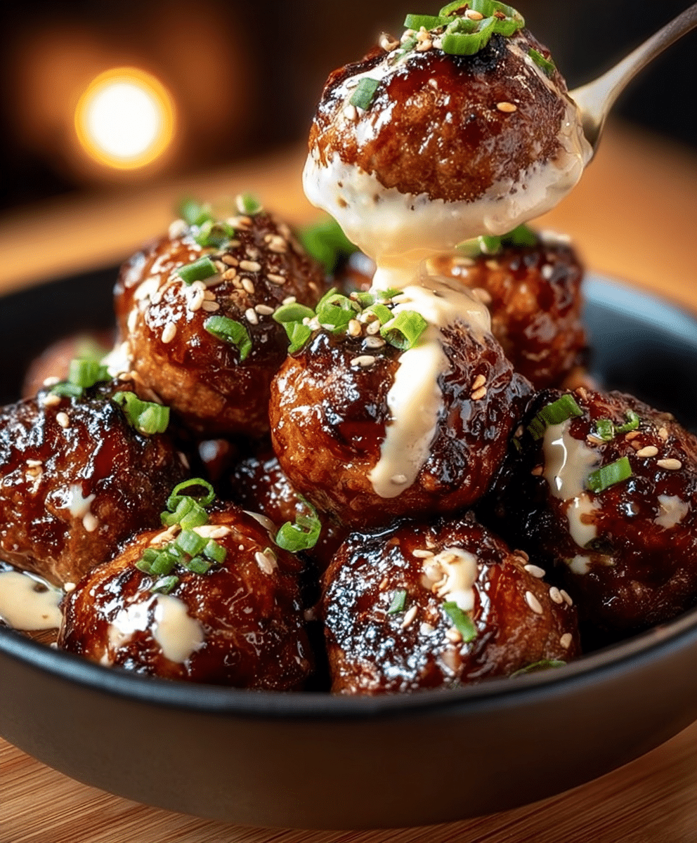 Korean BBQ Meatballs with Spicy Mayo Dip