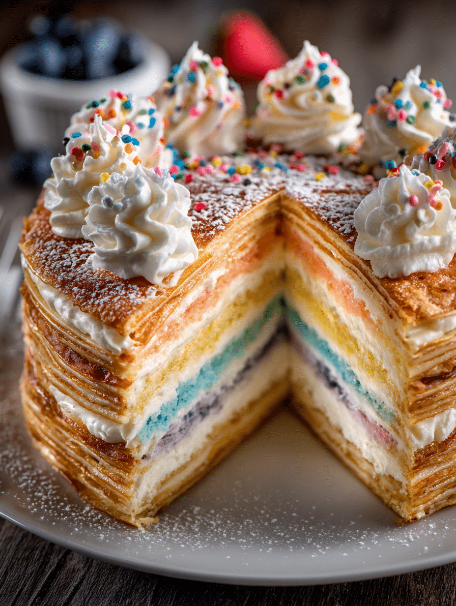 Mille-Crêpes Cake with Neon Rainbow Swirl Layers (Whipped Cream Fantasy)