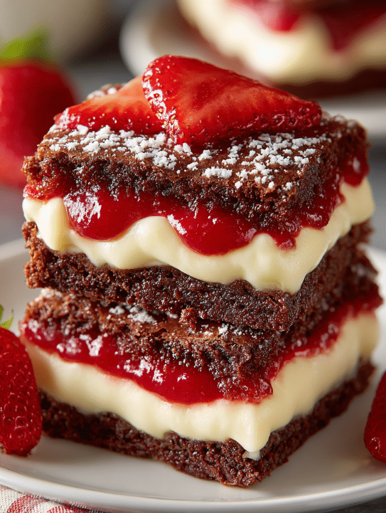 Strawberry Cream Brownie Stacks
