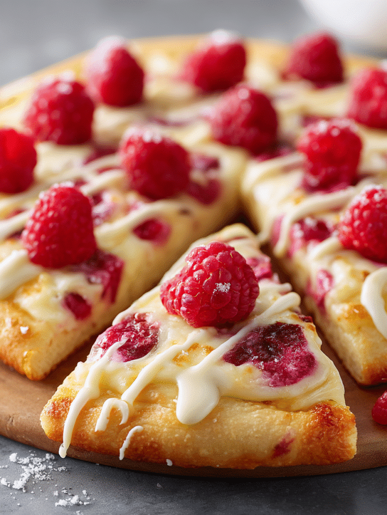White Chocolate Raspberry Dessert Pizza