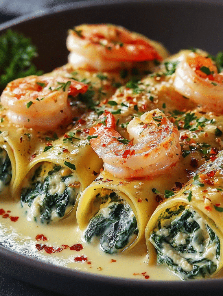 Shrimp & Spinach Stuffed Pasta Rolls