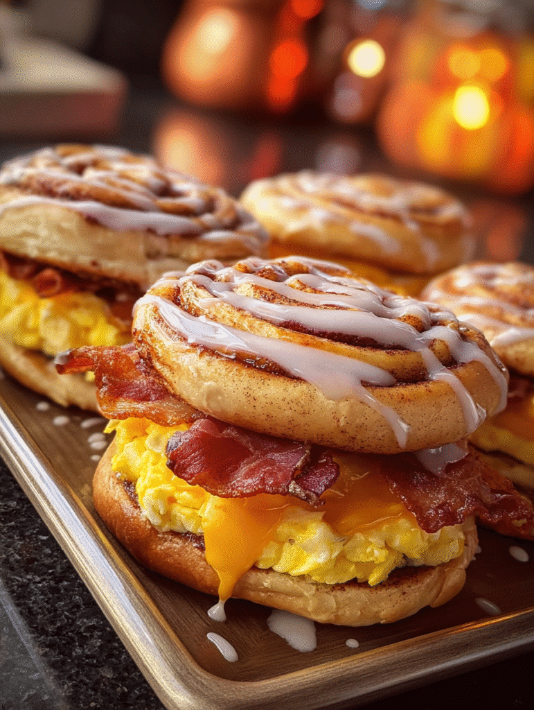 Sweet & Savory Cinnamon Roll Breakfast Sandwiches