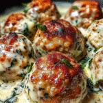 Baked Chicken Ricotta Meatballs with Spinach Alfredo delight! 3 Baked Chicken Ricotta Meatballs with Spinach Alfredo