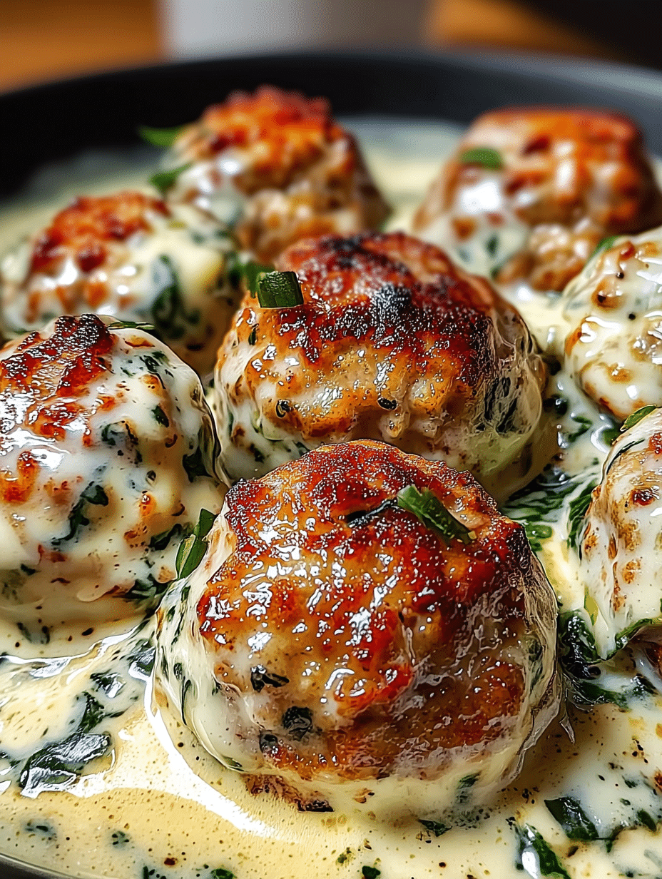 Baked Chicken Ricotta Meatballs with Spinach Alfredo delight! 2 Baked Chicken Ricotta Meatballs with Spinach Alfredo
