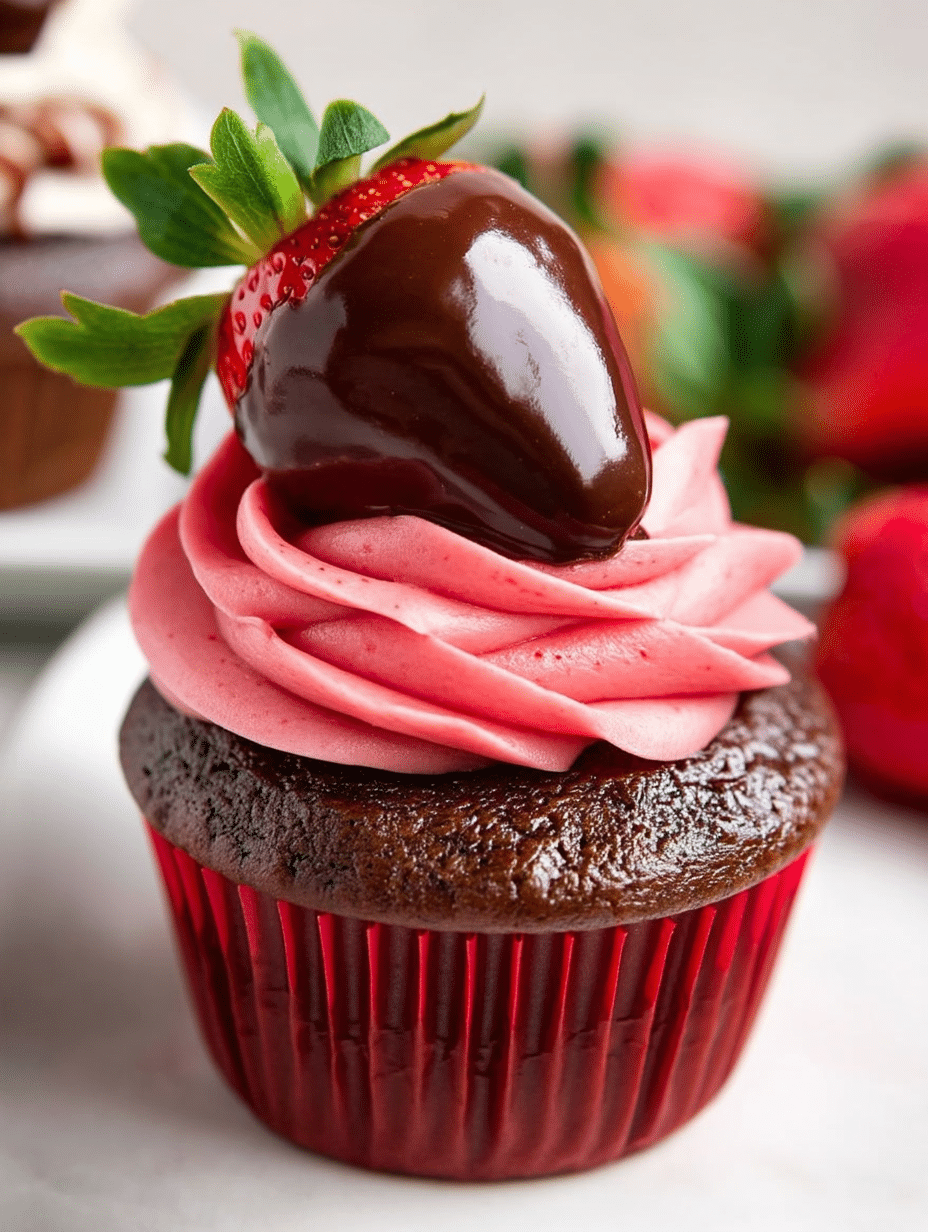 Chocolate-Dipped Strawberry Cupcakes