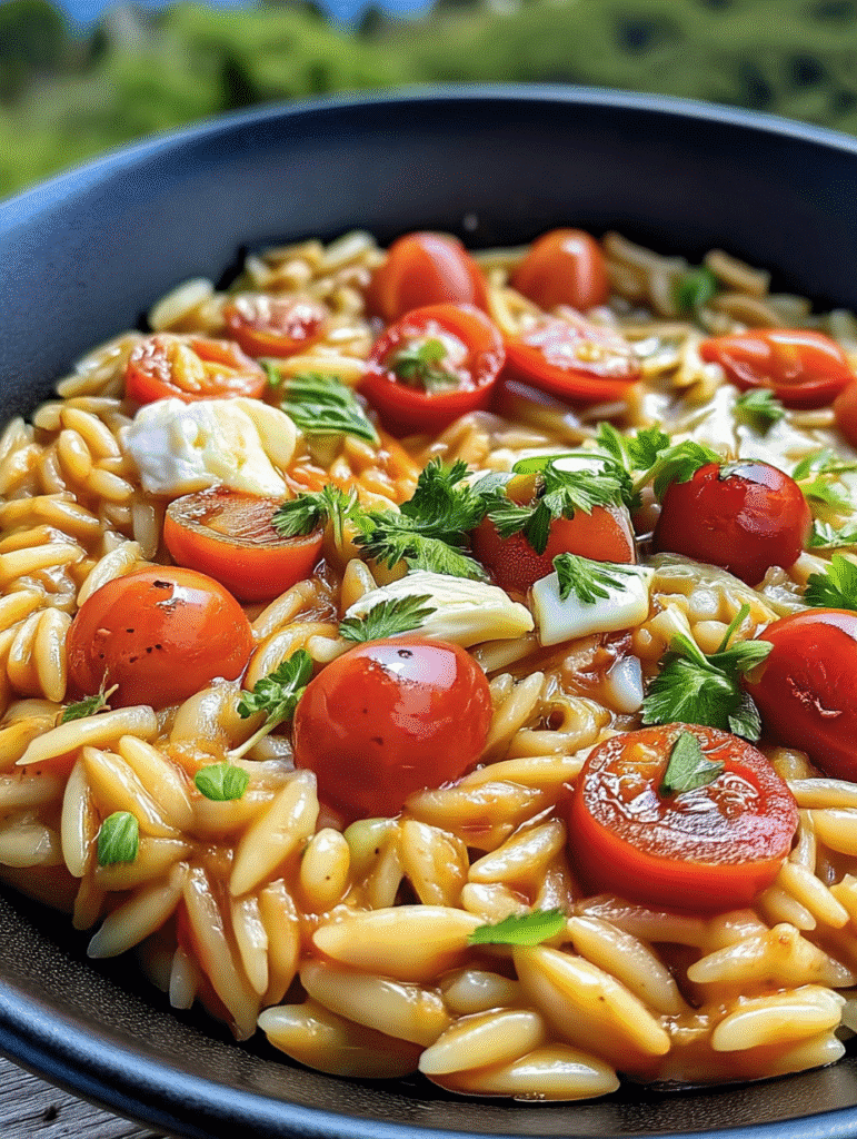 Creamy Orzo with Cherry Tomatoes & Mozzarella