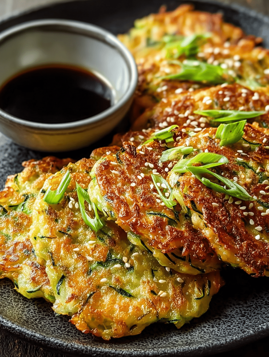 Crispy Zucchini Scallion Pancakes with Soy Dipping Sauce