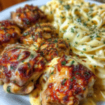 Honey Garlic Chicken Meatballs with Creamy Alfredo Fettuccine Delight! 3 Honey Garlic Chicken Meatballs with Creamy Alfredo Fettuccine