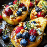 Honey-Roasted Pears with Berries, Blue Cheese & Walnuts