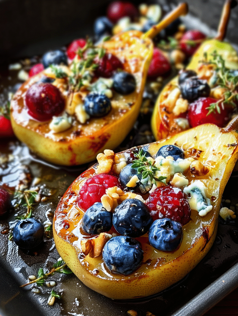 Honey-Roasted Pears with Berries, Blue Cheese & Walnuts