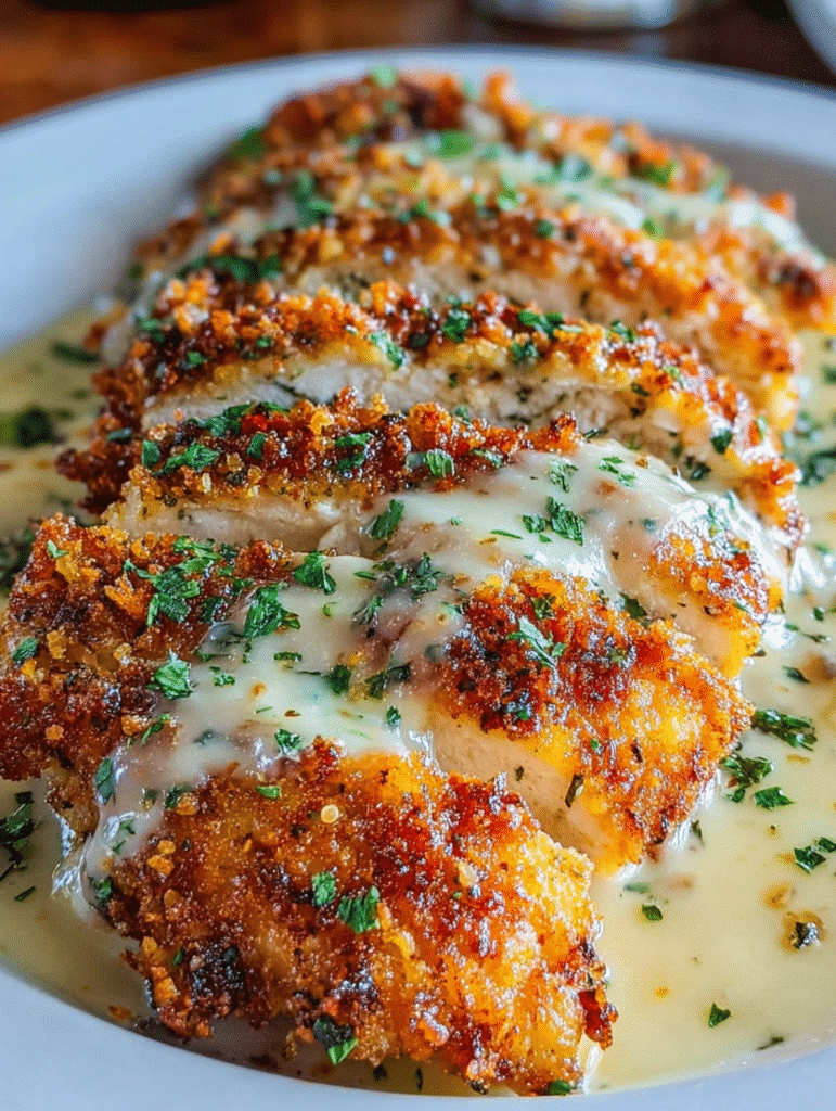 Longhorn-Style Parmesan Crusted Chicken with Garlic Cream Sauce