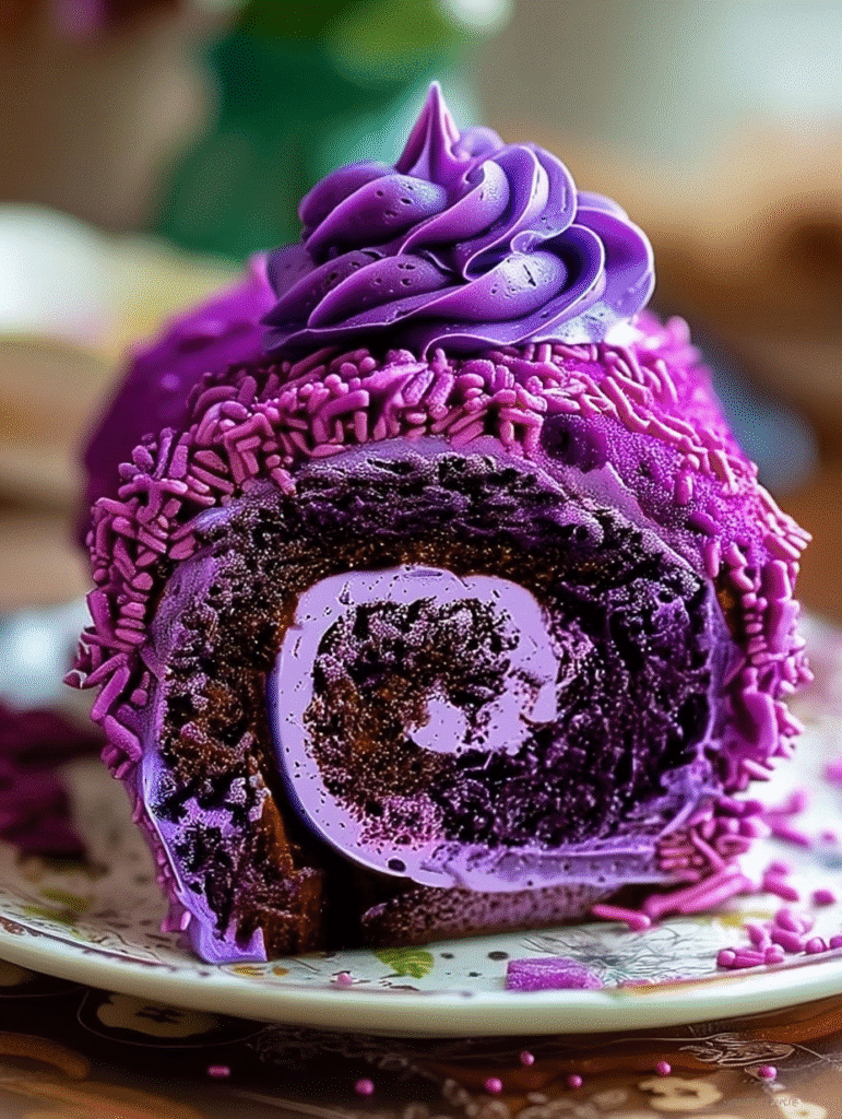 Purple Velvet Swiss Roll Cake