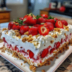 Strawberry Crunchy Poke Cake Delight will wow you! 3 Strawberry Crunchy Poke Cake Delight