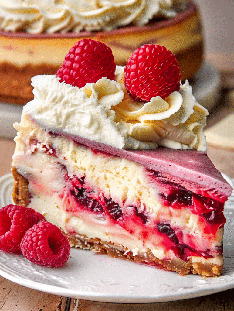 White Chocolate Raspberry Swirl Cheesecake