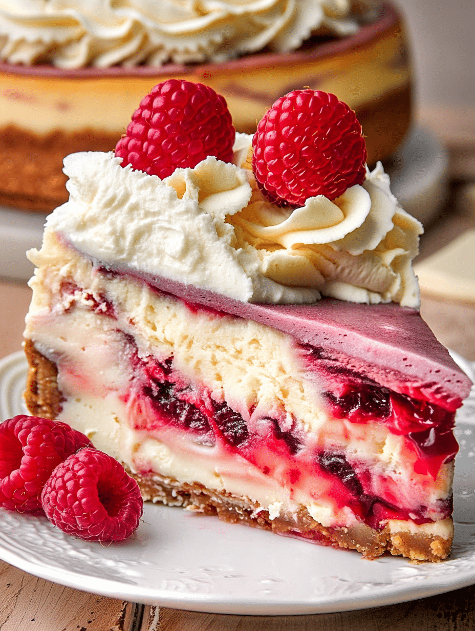 White Chocolate Raspberry Swirl Cheesecake