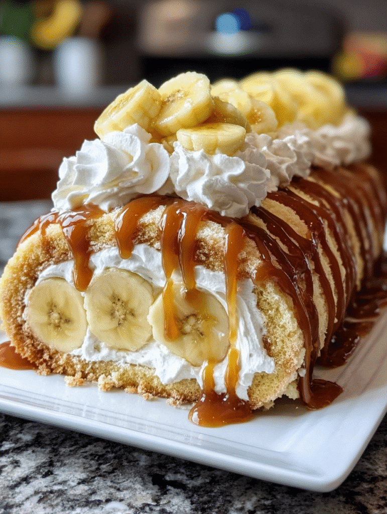 Banana Caramel Swiss Roll (Banana Cream Roll Cake)