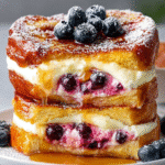 Blueberry Cheesecake Stuffed Brioche French Toast