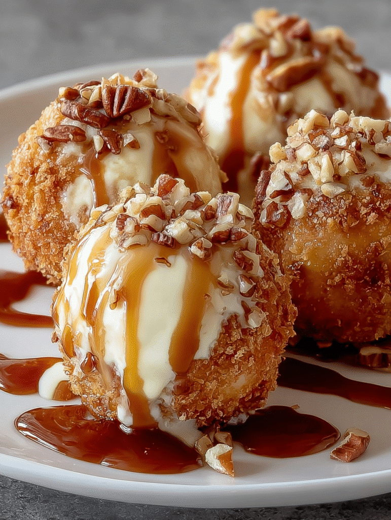 Caramel Pecan Fried Ice Cream Bites
