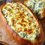 Cheesy Spinach & Garlic Bread Boat Dip