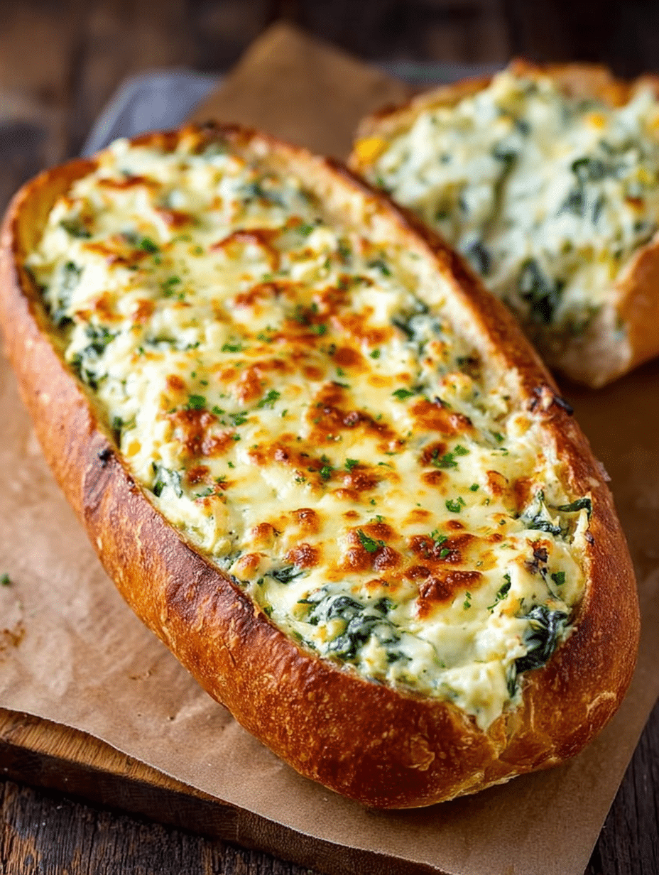 Cheesy Spinach & Garlic Bread Boat Dip