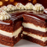 Chocolate Velvet Layer Cake with Cream Filling delights! 3 Chocolate Velvet Layer Cake with Cream Filling