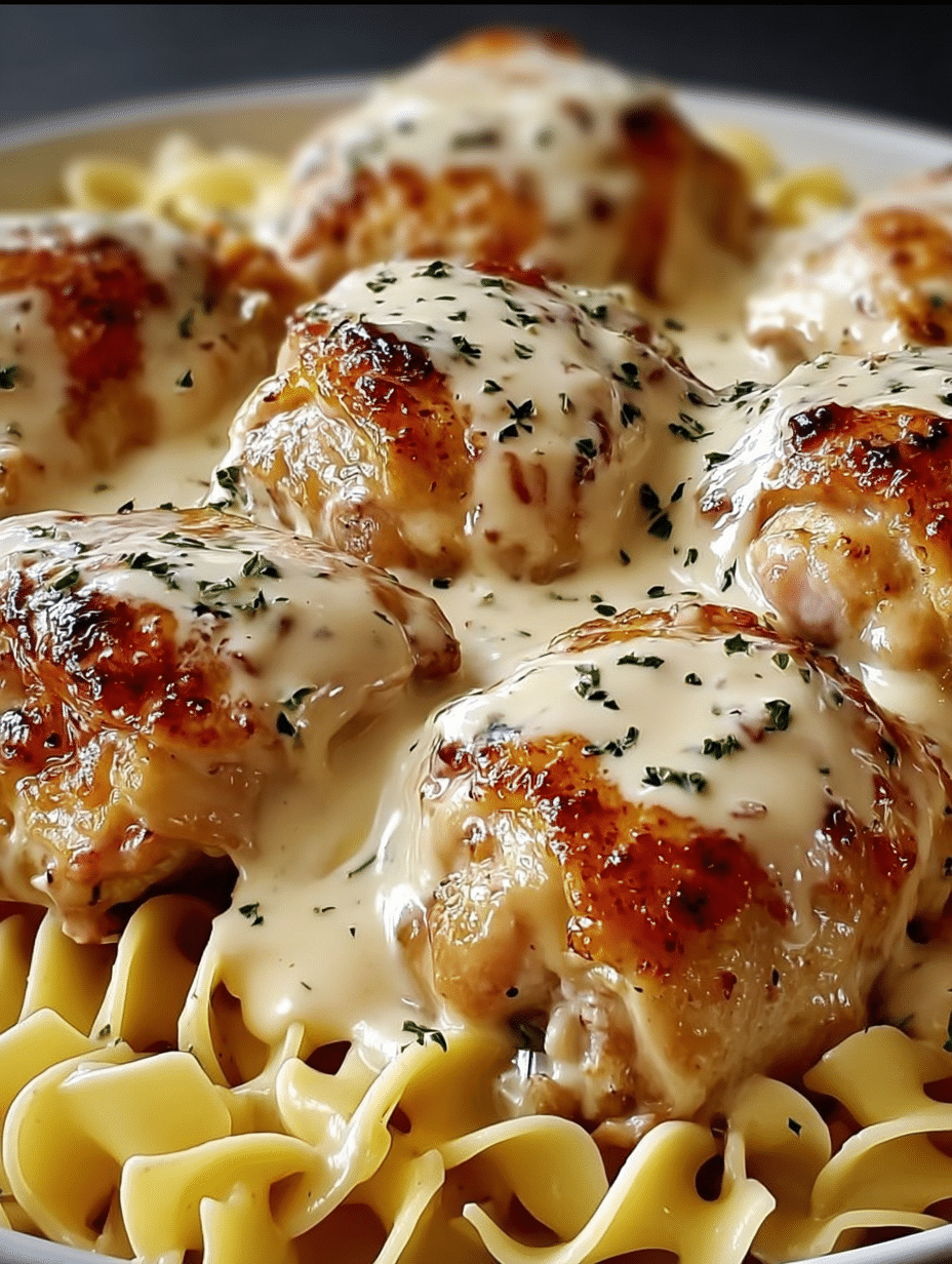Creamy Herb Chicken Thighs Over Egg Noodles Delight You! 2 Creamy Herb Chicken Thighs Over Egg Noodles