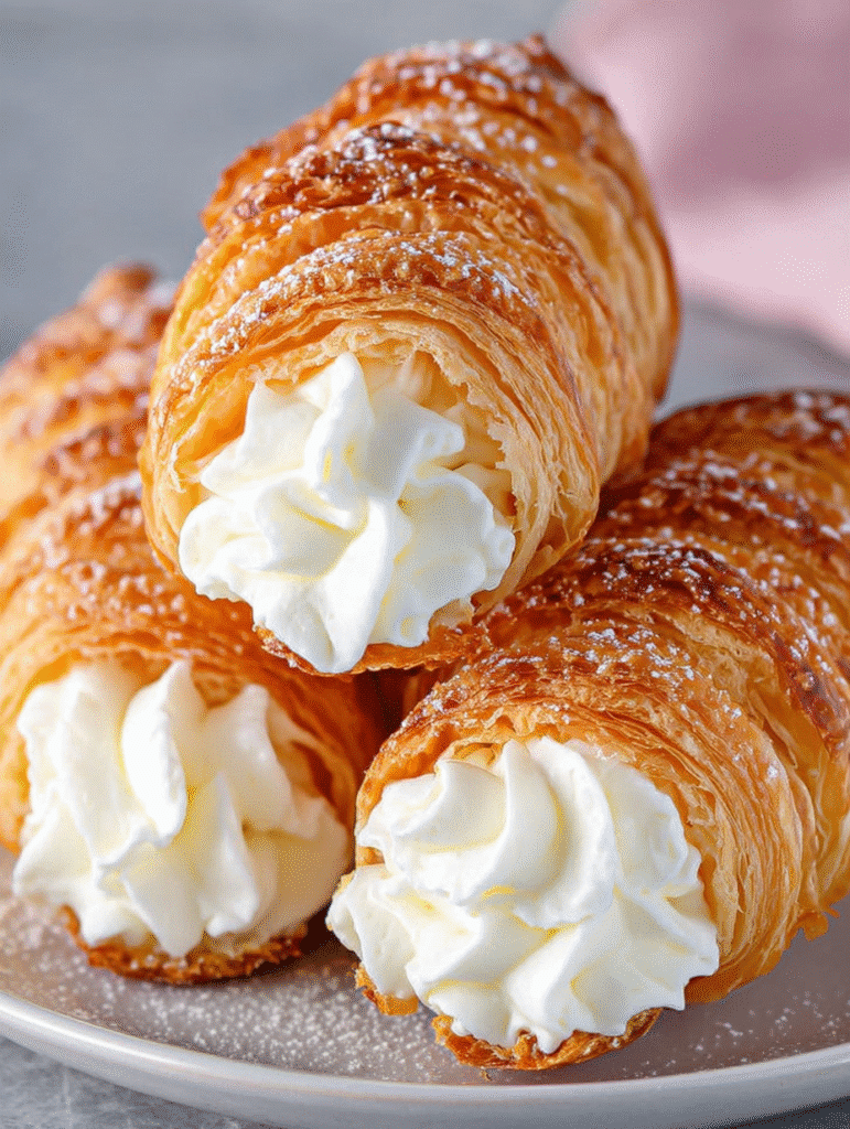Flaky Cream Horns (Cornets Feuilletés à la Crème Vanille)