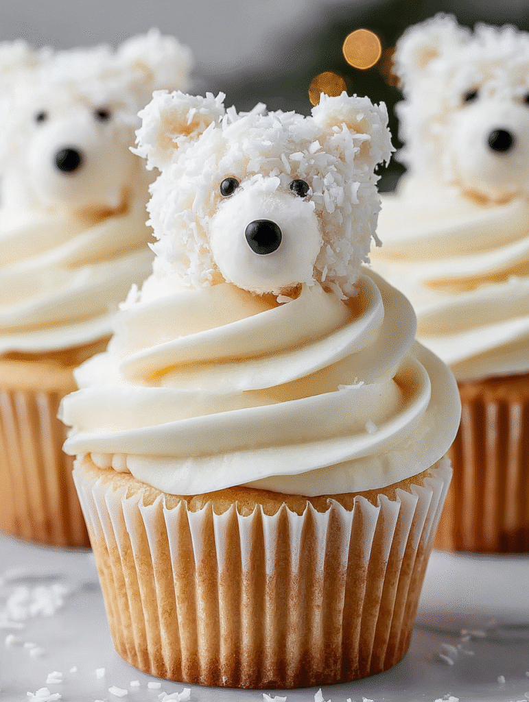 Fluffy Coconut Polar Bear Cupcakes