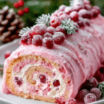 Frosted Cranberry Pink Yule Log (Bûche de Noël Rose aux Canneberges)