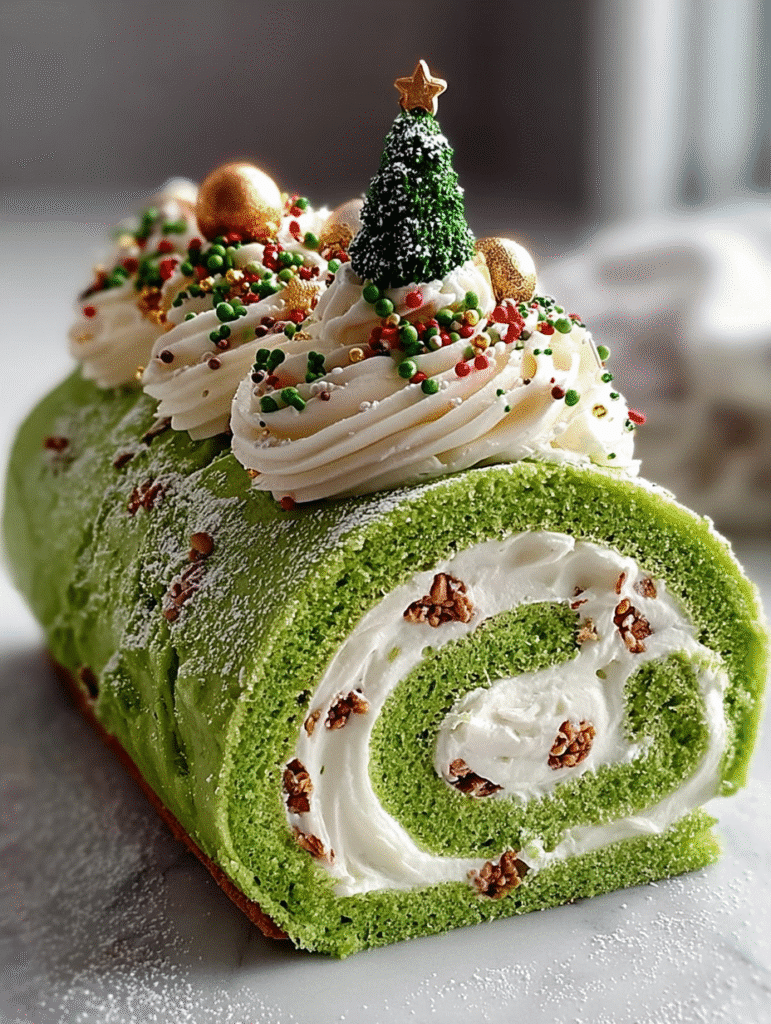Holiday Mint Vanilla Christmas Roll Cake