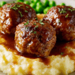 Old Fashioned Beef Rissoles with Mashed Potatoes Gravy