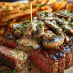 Steak with Creamy Garlic Mushroom Sauce