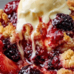 Warm Berry Cobbler with Vanilla Cream Melt