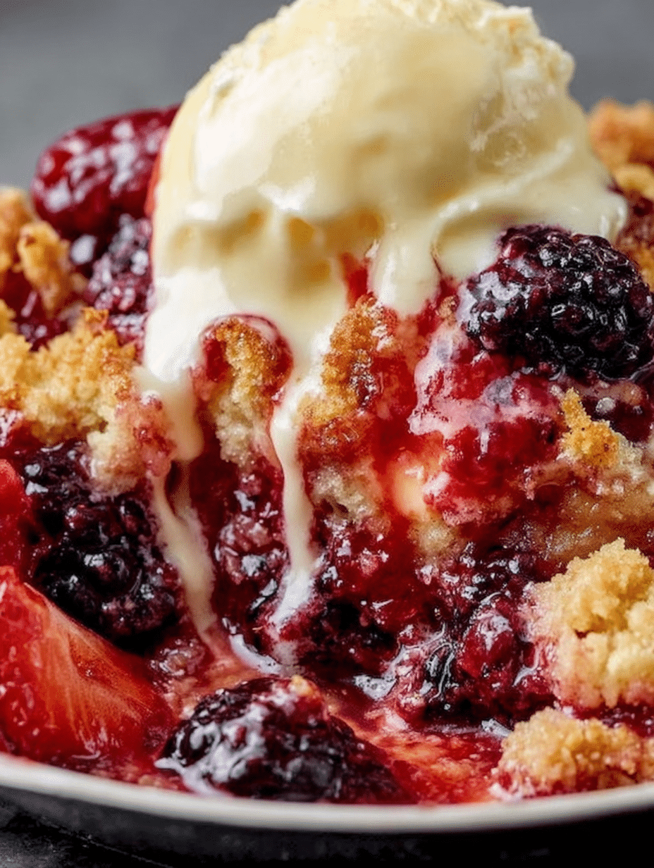 Warm Berry Cobbler with Vanilla Cream Melt