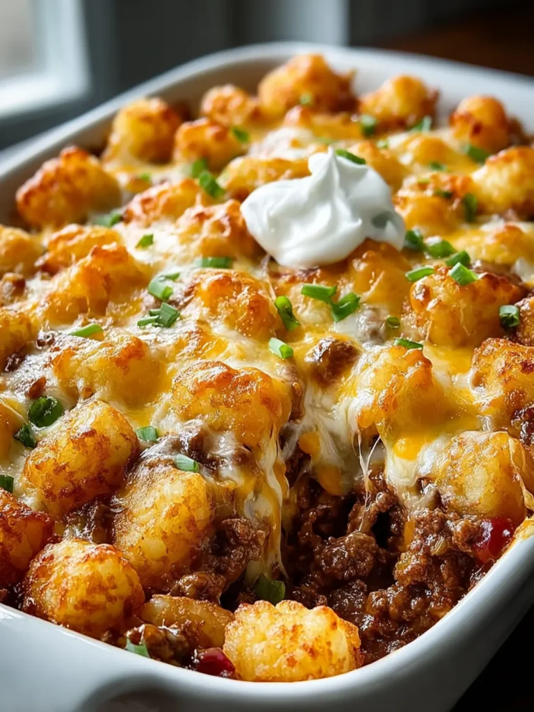 Hearty Beef Chili Cheese Tater Tot Casserole Recipe First Image