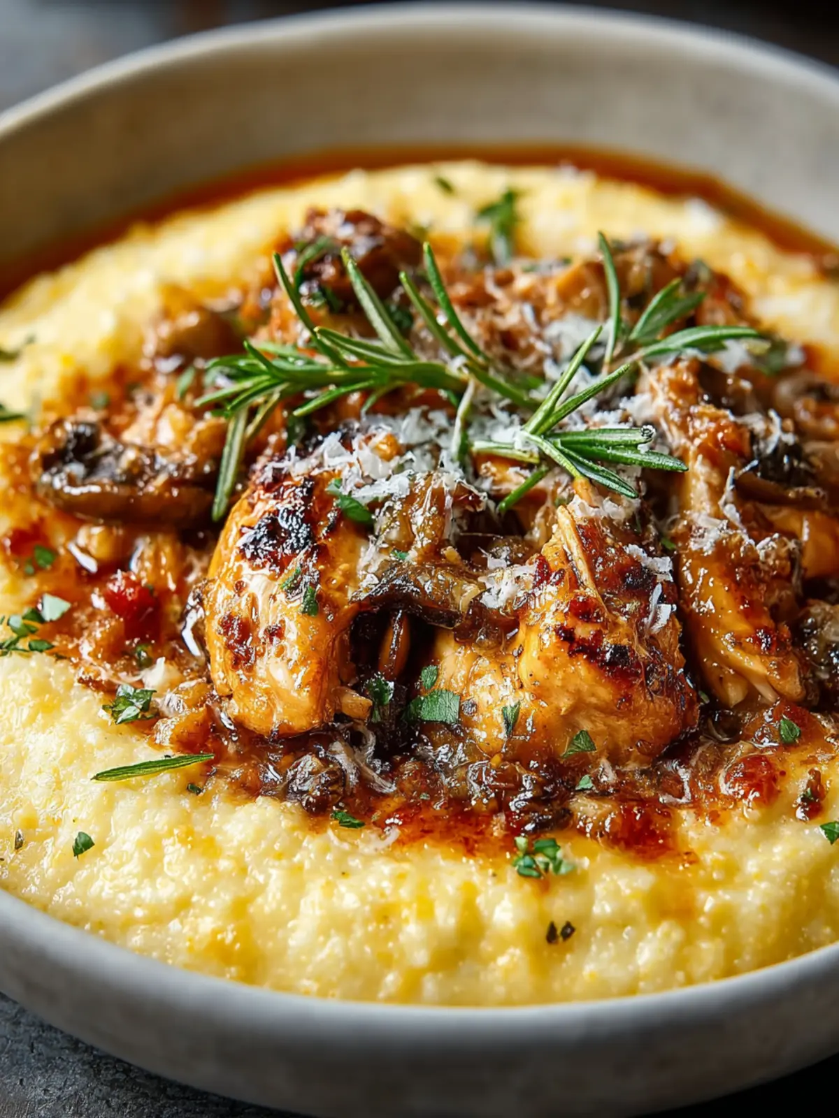 Creamy Polenta with Spicy Chicken & Mushroom Ragu First Image