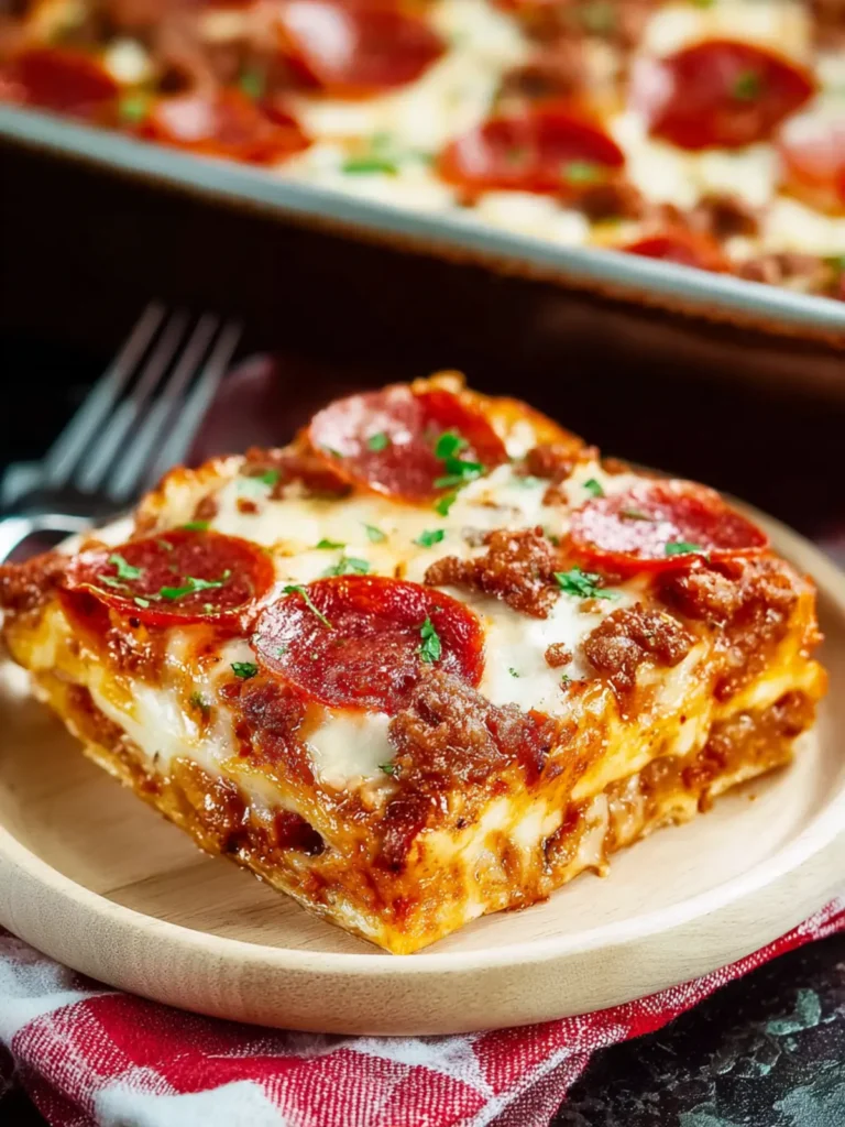 Sausage and Pepperoni Layered Pizza Bake First Image