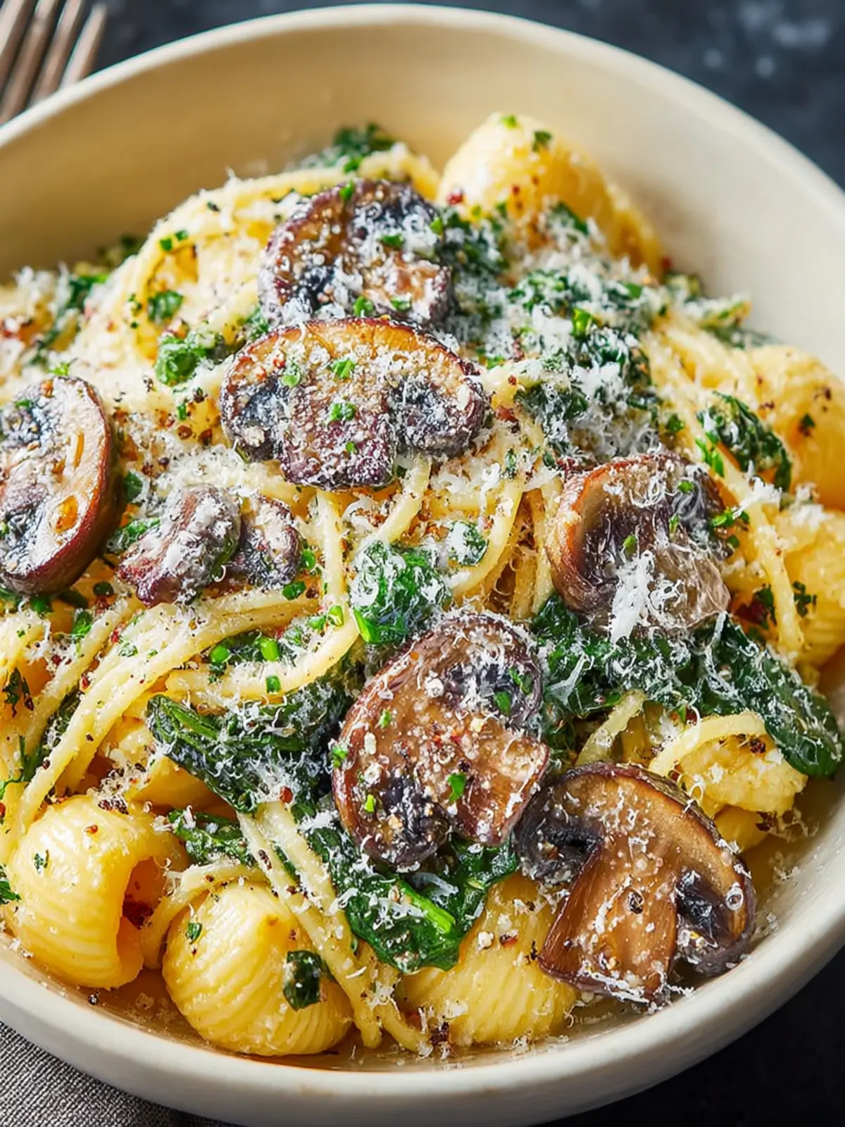 One-Pot Garlic Parmesan Pasta: Creamy Joy with Spinach & Mushrooms 5 One-Pot Garlic Parmesan Pasta with Spinach and Mushrooms: Creamy Comfort Made Simple First Image