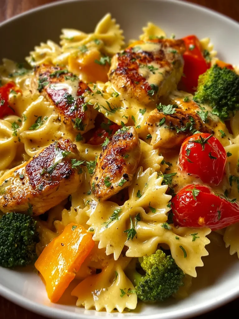 Creamy Cheddar & Havarti Chicken Bowtie Pasta with Roasted Veggies First Image