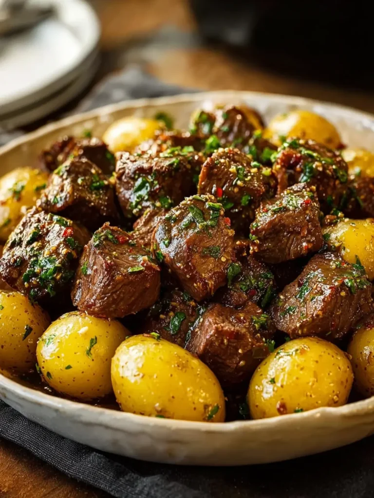 Crockpot Garlic Butter Beef Bites with Potatoes First Image