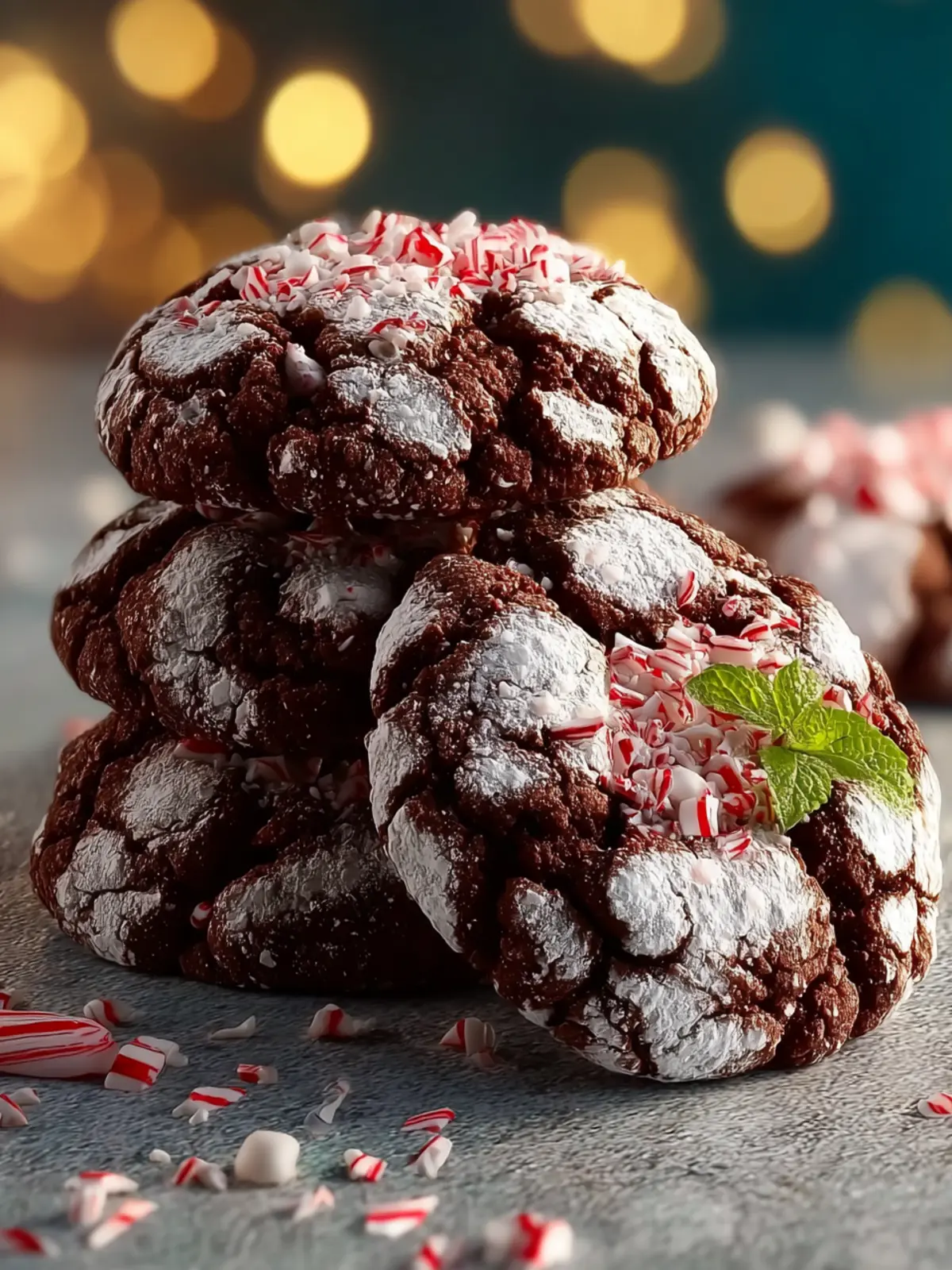 Holiday Chocolate Peppermint Crinkle Cookies First Image