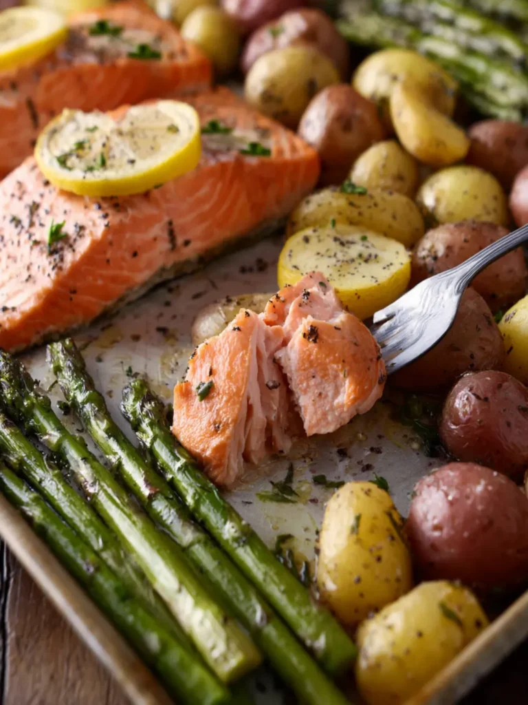 Sheet Pan Lemon Garlic Salmon with Potatoes and Asparagus First Image