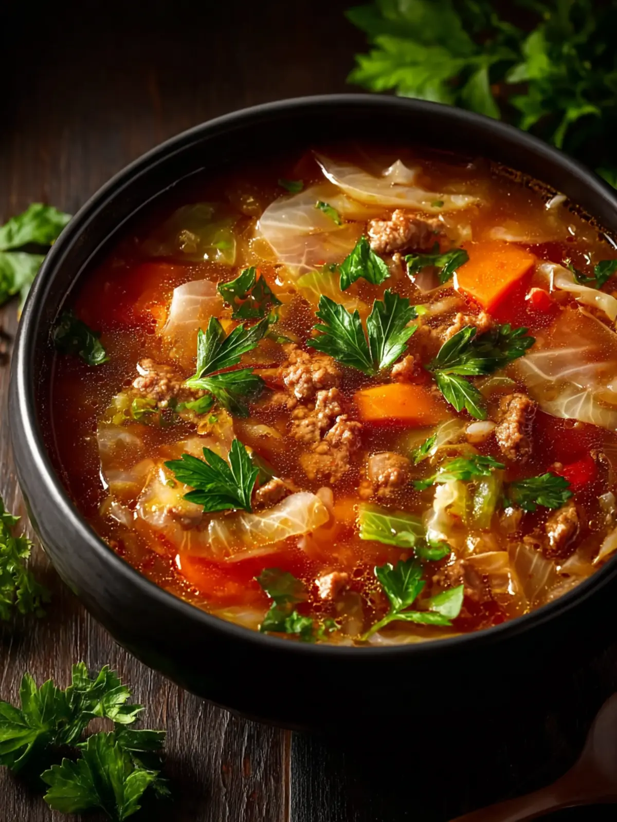 Hearty Cabbage and Ground Beef Soup First Image