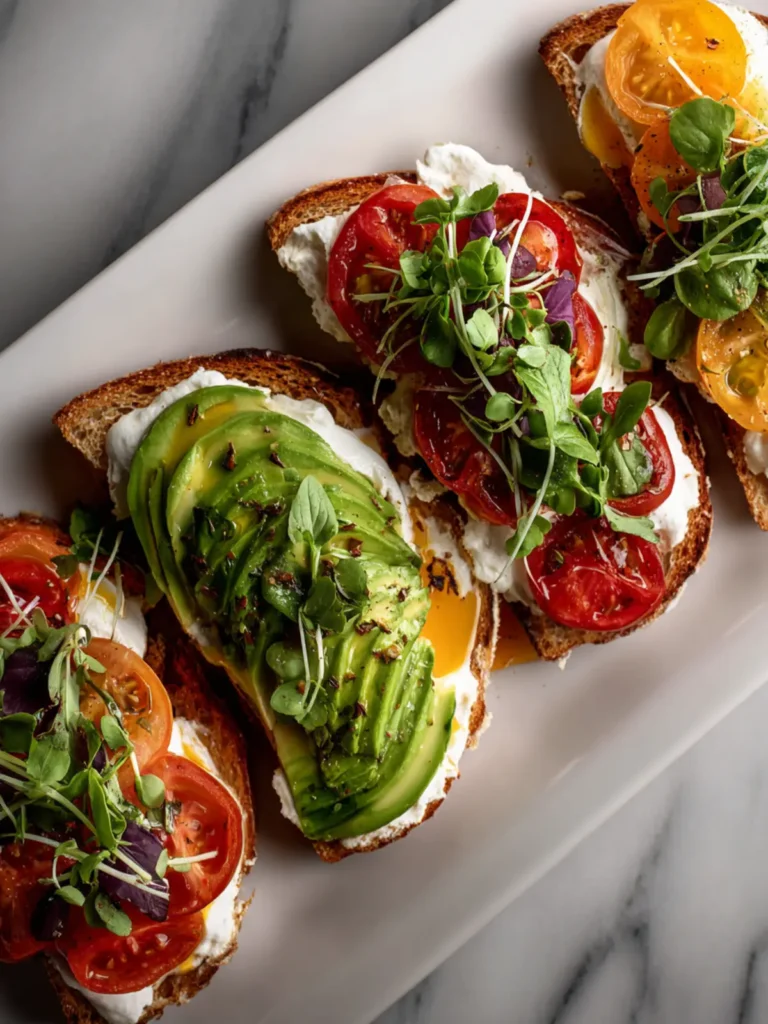 Heirloom Tomato, Avocado & Burrata Tartines First Image